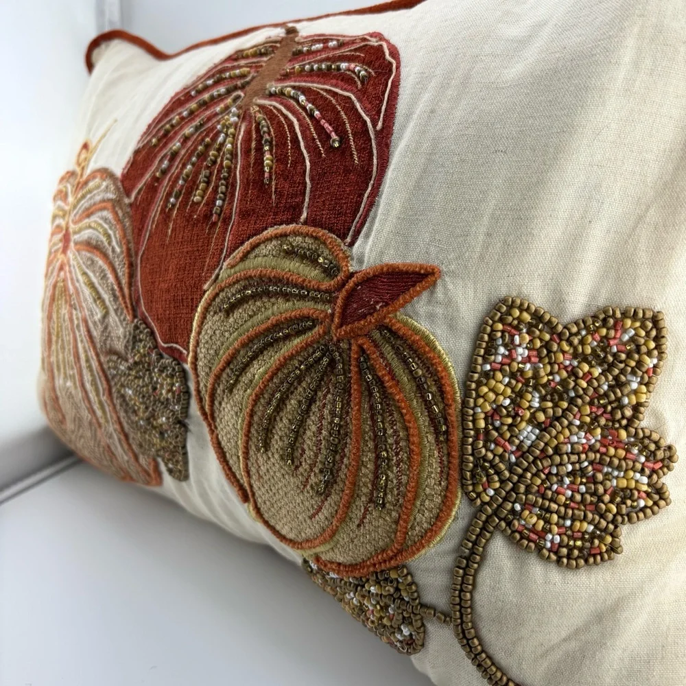 Autumn Harvest Beaded Decorative Pillow